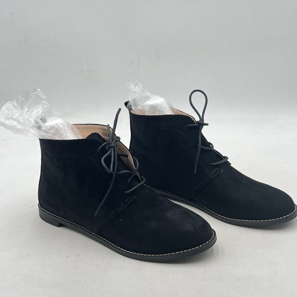 Black Trendy Low Heel Pointy Toe Lace Up Chukka Ankle Boots Fall Winter Shoe - Picture 4 of 8